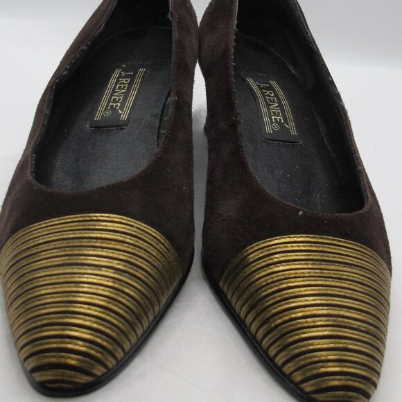 J Renee brown and gold suede 1.5 inch heels - 8.5 - Picture 1 of 6